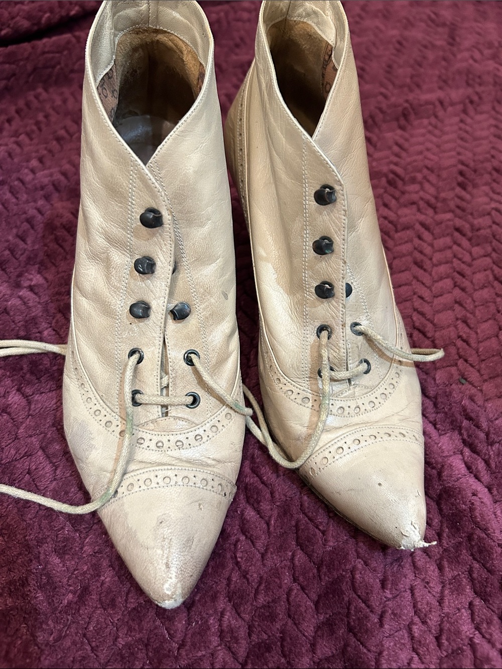 Halloween Lace-Up Pointed Toe Ankle Boots in Cream